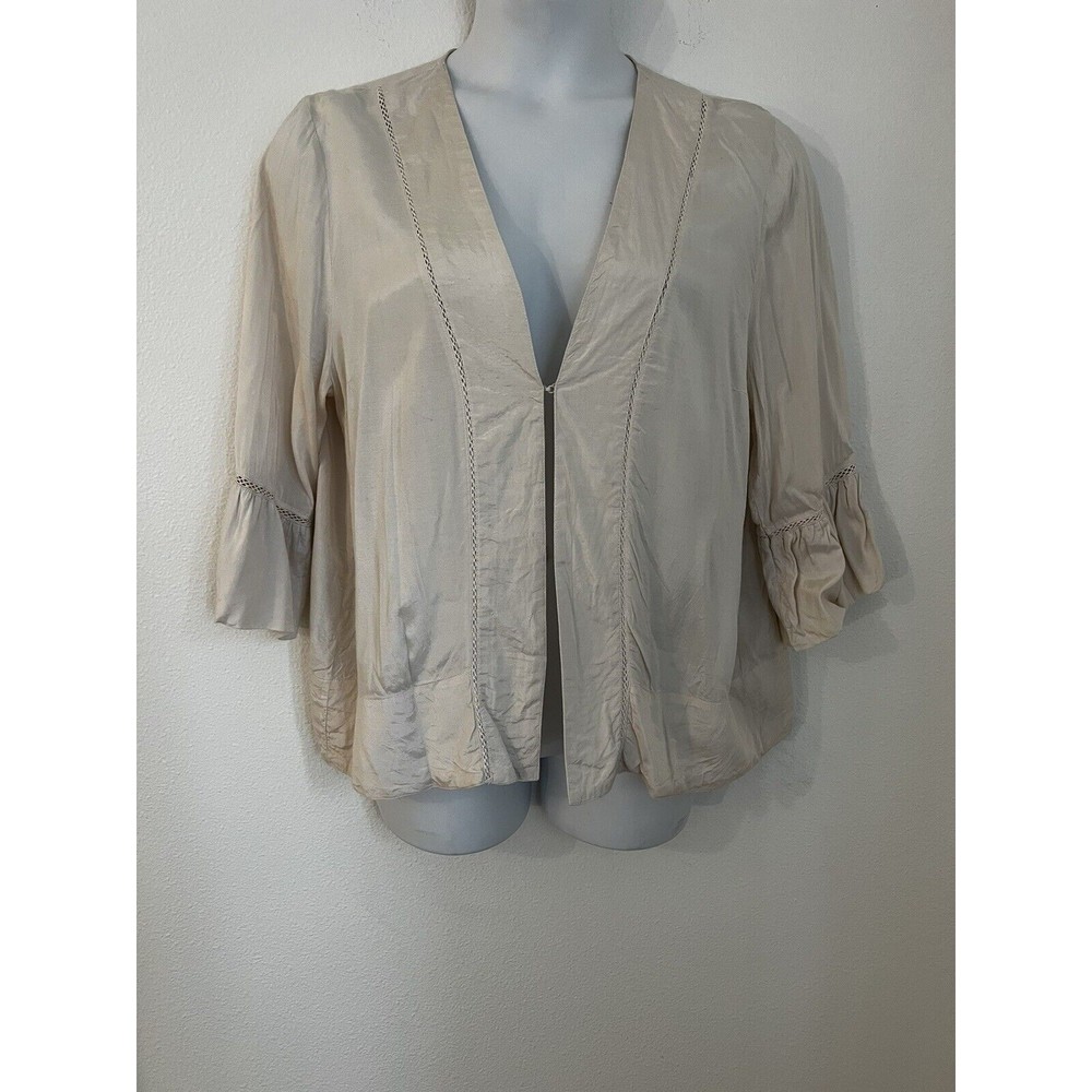 MORE & MORE Germany Women’s Blouse Top Beige Viscose Size 44 XL Bell Sleeve